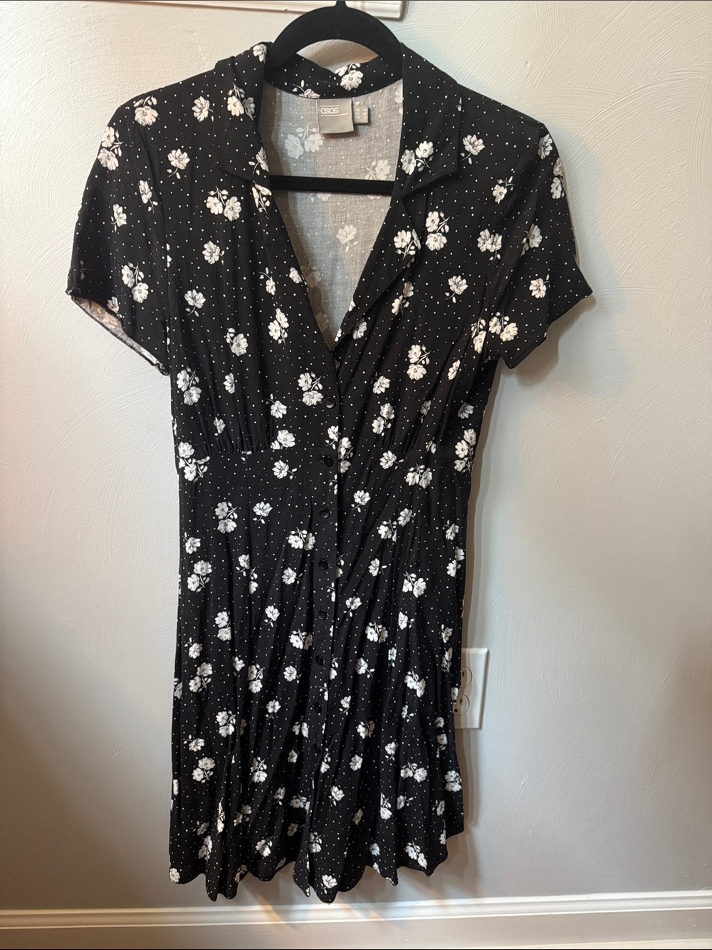 ASOS Polka Dot Floral Button Down Fit and Flare Dress